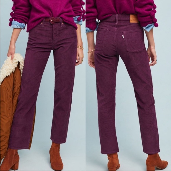 Levi’s Premium Wedgie Straight Corduroy Crop Jeans Potent Purple Anthropologie - Picture 2 of 16
